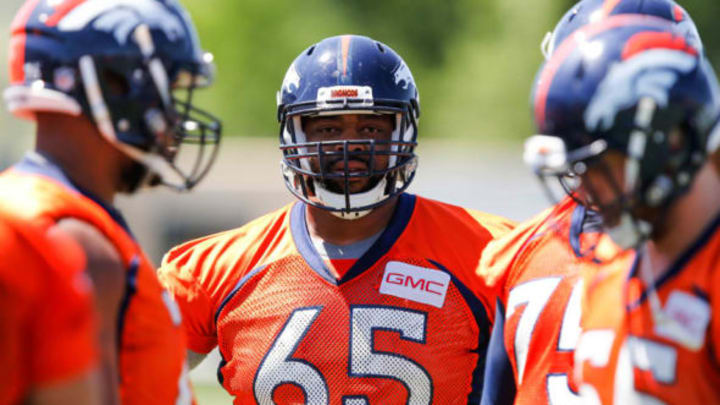 Jun 13, 2017; Englewood, CO, USA; Denver Broncos guard Ron Leary (65) during minicamp at UCHealth Training Center. Mandatory Credit: Isaiah J. Downing-USA TODAY Sports