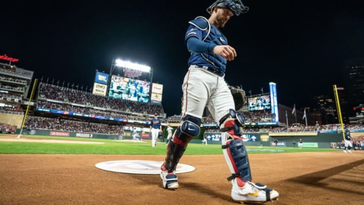 MINNEAPOLIS, MN - OCTOBER 07: Mitch Garver #18 of the Minnesota Twins looks on against the New York Yankees on October 7, 2019 in game three of the American League Division Series at the Target Field in Minneapolis, Minnesota. (Photo by Brace Hemmelgarn/Minnesota Twins/Getty Images)