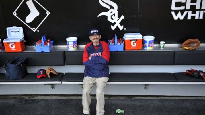 CHICAGO, IL - MAY 23: Minnesota Twins clubhouse manager Wayne Hattaway sits in the Twins dugout before the game against the Chicago White Sox on May 23, 2012 at U.S. Cellular Field in Chicago, Illinois. Hattaway has been with the Twins organization over fifty years. (Photo by David Banks/Getty Images)