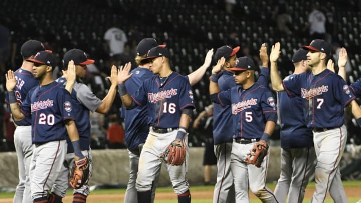 CHICAGO, IL - AUGUST 21: The Minnesota Twins celebrate their win against the Chicago White Sox in game two of a doubleheader on August 21, 2017 at Guaranteed Rate Field in Chicago, Illinois. The Twins defeated the White Sox 10-2. (Photo by David Banks/Getty Images) CHICAGO, IL - AUGUST 21: The Minnesota Twins celebrate their win against the Chicago White Sox in game two of a doubleheader on August 21, 2017 at Guaranteed Rate Field in Chicago, Illinois. The Twins defeated the White Sox 10-2. (Photo by David Banks/Getty Images)