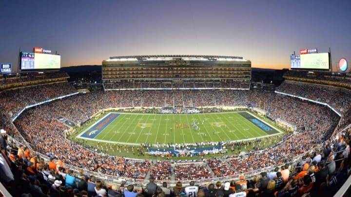 Feb 7, 2016; Santa Clara, CA, USA;The sun sets on Super Bowl 50 at Levi