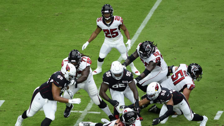 GLENDALE, ARIZONA – OCTOBER 13: Quarterback Matt Ryan #2 of the Atlanta Falcons is sacked by middle linebacker Jordan Hicks #58 of the Arizona Cardinals in the first half of the NFL game at State Farm Stadium on October 13, 2019 in Glendale, Arizona. (Photo by Jennifer Stewart/Getty Images)
