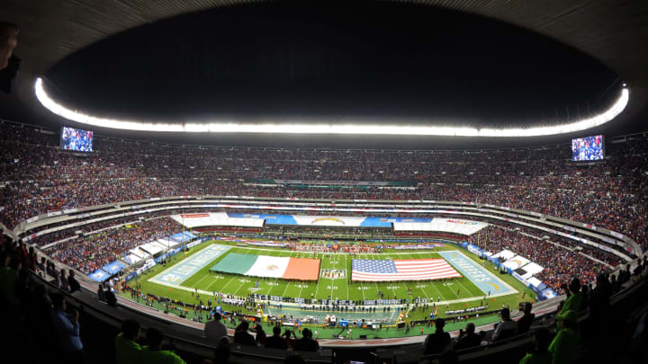 MEXICO CITY, MEXICO – NOVEMBER 18: General view of the stadium during the game between the Kansas City Chiefs and the Los Angeles Chargers during the game between the Kansas City Chiefs and the Los Angeles Chargers at Estadio Azteca on November 18, 2019 in Mexico City, Mexico. (Photo by S. Lopez/Jam Media/Getty Images)