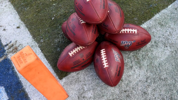 LOS ANGELES, CA – DECEMBER 29: Detailed view of official game balls on the field before the game between the Los Angeles Rams and the Arizona Cardinals at Los Angeles Memorial Coliseum on December 29, 2019 in Los Angeles, California. (Photo by Jayne Kamin-Oncea/Getty Images)