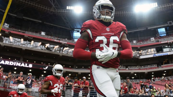GLENDALE, AZ - SEPTEMBER 23: Defensive back Budda Baker #36 of the Arizona Cardinals warms up for the game against the Chicago Bears at State Farm Stadium on September 23, 2018 in Glendale, Arizona. The Chicago Bears won 16-14. (Photo by Jennifer Stewart/Getty Images)