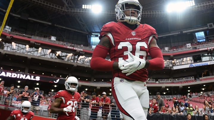 GLENDALE, AZ – SEPTEMBER 23: Defensive back Budda Baker #36 of the Arizona Cardinals warms up for the game against the Chicago Bears at State Farm Stadium on September 23, 2018 in Glendale, Arizona. The Chicago Bears won 16-14. (Photo by Jennifer Stewart/Getty Images)
