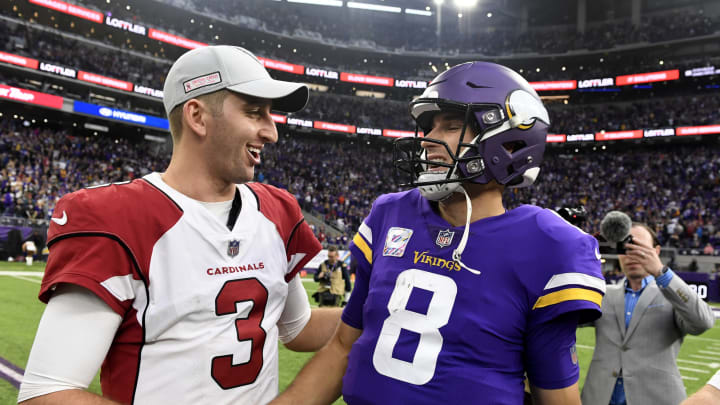 MINNEAPOLIS, MN – OCTOBER 14: Josh Rosen #3 of the Arizona Cardinals and Kirk Cousins #8 of the Minnesota Vikings shake hands after the game at U.S. Bank Stadium on October 14, 2018 in Minneapolis, Minnesota. The Vikings defeated the Cardinals 27-17. (Photo by Hannah Foslien/Getty Images)