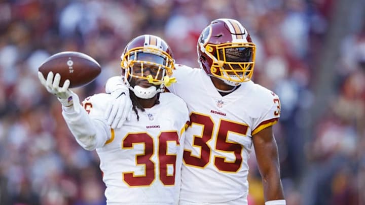 LANDOVER, MD - OCTOBER 21: D.J. Swearinger #36 of the Washington Redskins celebrates with Montae Nicholson #35 after recovering a fumble in the first quarter of the game against the Dallas Cowboys at FedExField on October 21, 2018 in Landover, Maryland. (Photo by Joe Robbins/Getty Images) LANDOVER, MD - OCTOBER 21: D.J. Swearinger #36 of the Washington Redskins celebrates with Montae Nicholson #35 after recovering a fumble in the first quarter of the game against the Dallas Cowboys at FedExField on October 21, 2018 in Landover, Maryland. (Photo by Joe Robbins/Getty Images)