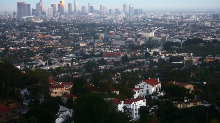 LOS ANGELES, CALIFORNIA – APRIL 18: Downtown Los Angeles is viewed (Top L) on April 18, 2019 in Los Angeles, California, According to a Bloomberg study of the most recent Bureau of Economic Analysis data, Los Angeles County produced the highest gross domestic product (GDP) of any county in the country in 2015. The $656 billion produced was approximate to the economic clout of Saudi Arabia. (Photo by Mario Tama/Getty Images)