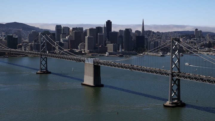 SAN FRANCISCO, CA – SEPTEMBER 08: A view of downtown San Francsisco and the western span of the San Francisco-Oakland Bay Bridge on September 8, 2013 in San Francisco, California. (Photo by Justin Sullivan/Getty Images)