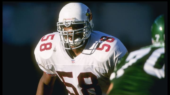 27 Oct 1996: Linebacker Eric Hill of the Arizona Cardinals looks on during a game against the New York Jets at Sun Devil Stadium in Tempe, Arizona. The Jets won the game, 31-21. Mandatory Credit: Stephen Dunn /Allsport