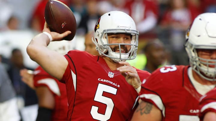 GLENDALE, AZ - DECEMBER 04: Quarterback Drew StantonGLENDALE, AZ - DECEMBER 04: Quarterback Drew Stanton #5 of the Arizona Cardinals throws a pass before the start of an NFL game against the Washington Redskins at University of Phoenix Stadium on December 4, 2016 in Glendale, Arizona. (Photo by Ralph Freso/Getty Images)