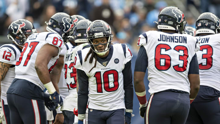 NASHVILLE, TN – DECEMBER 15:  DeAndre Hopkins #10 of the Houston Texans breaks the huddle during a game against the Tennessee Titans at Nissan Stadium on December 15, 2019 in Nashville, Tennessee. The Texans defeated the Titans 24-21. (Photo by Wesley Hitt/Getty Images)