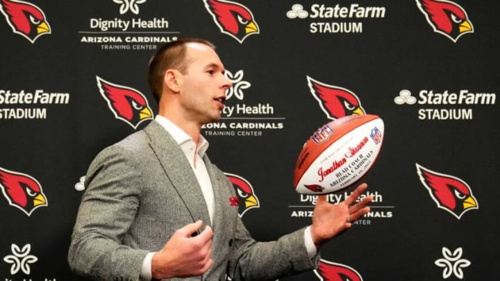 Jonathan Gannon is introduced as the new head coach of the Arizona Cardinals during a news conference at the Cardinals training facility in Tempe on Feb. 16, 2023.Nfl New Arizona Cardinals Head Coach Jonathan Gannon