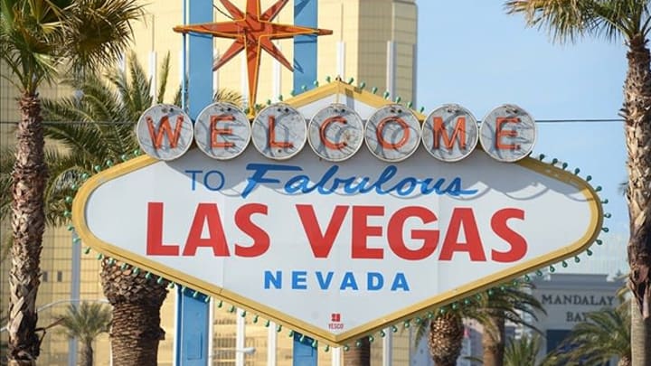 Mar 16, 2013; Las Vegas, NV, USA; General view of the “Welcome to Fabulous Las Vegas” sign on Las Vegas Blvd. before the WAC tournament championship game between the UT Arlington Mavericks and the New Mexico State Aggies. Mandatory Credit: Kirby Lee-USA TODAY Sports