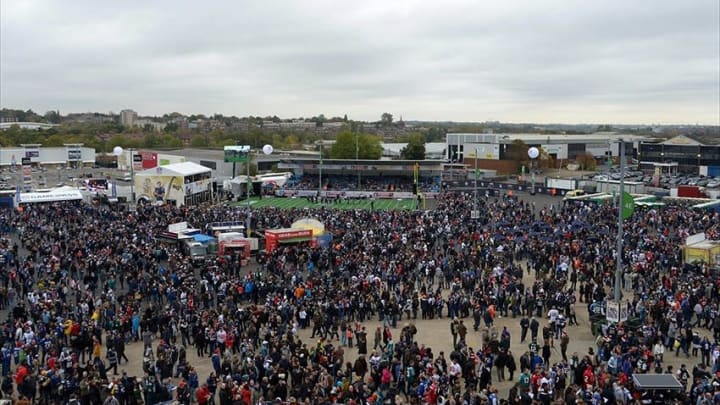 Oct 28,2012; London, UNITED KINGDOM; General view of the tailgate party before the 2012 NFL International Series game between the New England Patriots and the St. Louis Rams at Wembley Stadium. Mandatory Credit: Kirby Lee/Image of Sport-USA TODAY Sports