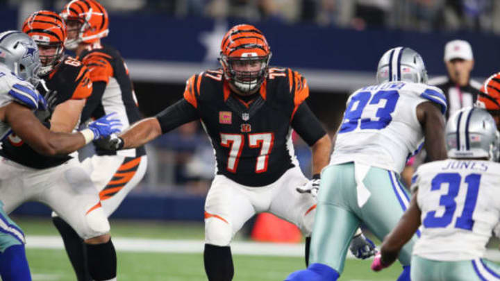 Oct 9, 2016; Arlington, TX, USA; Cincinnati Bengals tackle Andrew Whitworth (77) in action against the Dallas Cowboys at AT&T Stadium. Mandatory Credit: Matthew Emmons-USA TODAY Sports