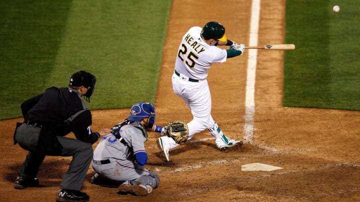 Ryon Healy smashes a double. (Photo by Jason O. Watson/Getty Images)