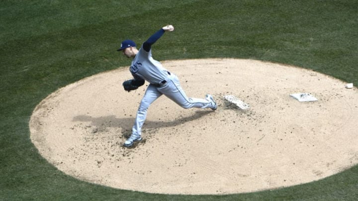 CHICAGO, IL - APRIL 10: Blake Snell #4 of the Tampa Bay Rays pitches against the Chicago White Sox during the second inning on April 10, 2018 at Guaranteed Rate Field in Chicago, Illinois. (Photo by David Banks/Getty Images)