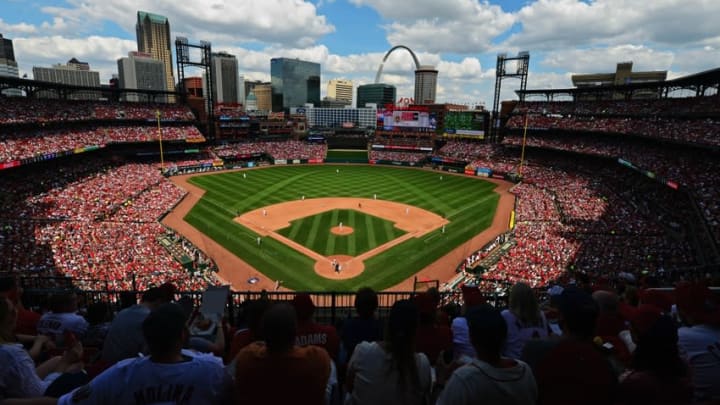 Apr 17, 2016; St. Louis, MO, USA; A general view of Busch Stadium as the Cincinnati Reds play the St. Louis Cardinals during the seventh inning. The Cardinals won 4-3. Mandatory Credit: Jeff Curry-USA TODAY Sports