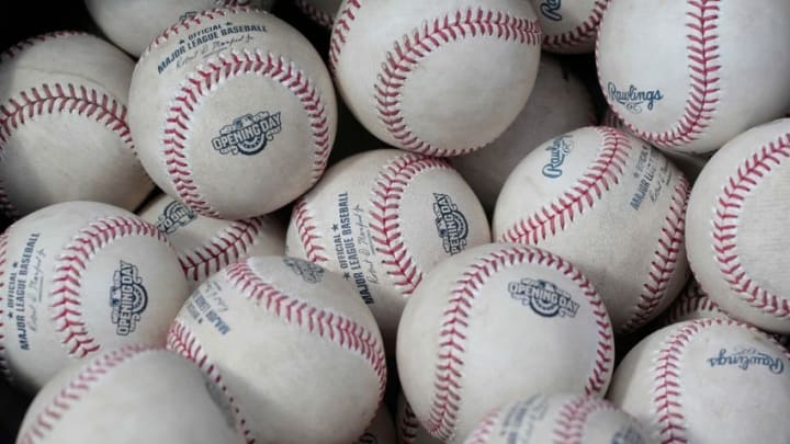 Apr 3, 2016; Pittsburgh, PA, USA; Detail view of game day baseballs before the Pittsburgh Pirates host the St. Louis Cardinals in the 2016 Opening Day baseball game at PNC Park. The Pirates won 4-1. Mandatory Credit: Charles LeClaire-USA TODAY Sports