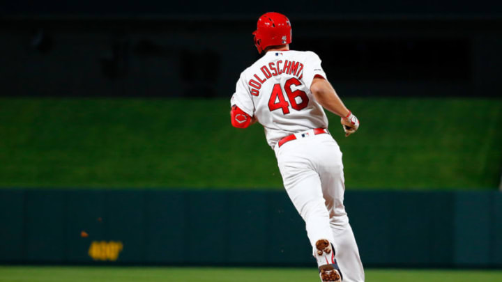 ST. LOUIS, MO - APRIL 9: Paul Goldschmidt #46 of the St. Louis Cardinals rounds first base after hitting a home run against the Los Angeles Dodgers in the fifth inning at Busch Stadium on April 9, 2019 in St. Louis, Missouri. (Photo by Dilip Vishwanat/Getty Images)