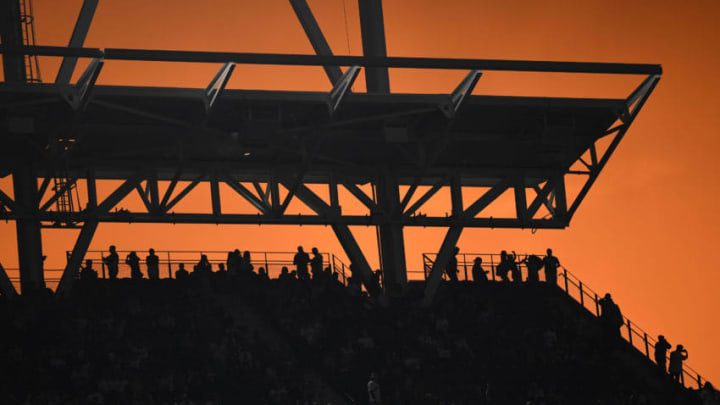 SAN DIEGO, CA - JUNE 29: Fans look on as the sun sets during the second inning of a baseball game between the San Diego Padres and the St. Louis Cardinals at Petco Park June 29, 2019 in San Diego, California. (Photo by Denis Poroy/Getty Images)