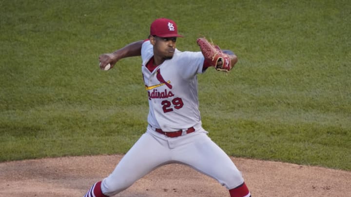 Alex Reyes #29 of the St. Louis Cardinals throws a pitch during the first inning of Game Two of a doubleheader against the Chicago Cubs at Wrigley Field on August 17, 2020 in Chicago, Illinois. (Photo by Nuccio DiNuzzo/Getty Images)