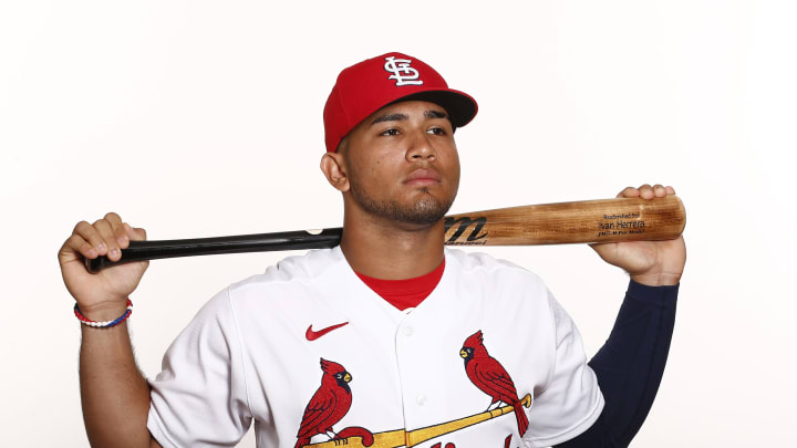 JUPITER, FLORIDA – FEBRUARY 19: Ivan Herrera #97 of the St. Louis Cardinals poses for a photo on Photo Day at Roger Dean Chevrolet Stadium on February 19, 2020 in Jupiter, Florida. (Photo by Michael Reaves/Getty Images)