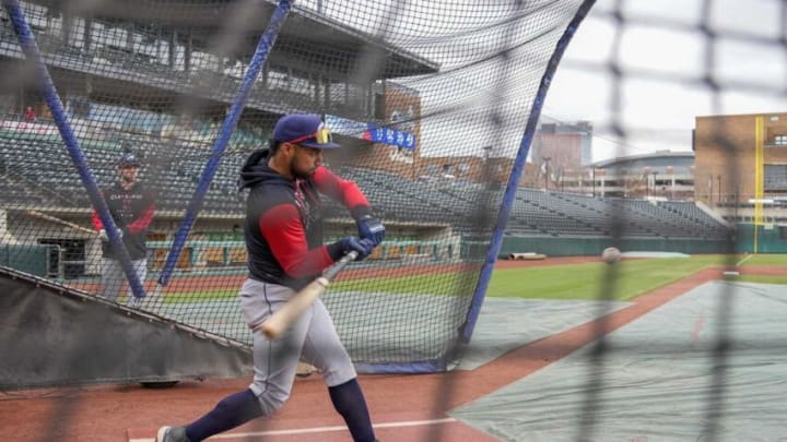 Columbus Clippers shortstop Jose Fermin takes batting practice during a spring workout at Huntington Park in Columbus on April 1, 2022. The team's first game is on April 5 at Lehigh Valley.Clippers 2