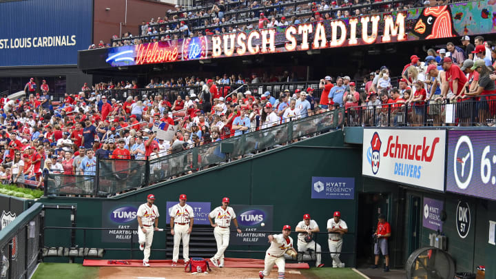 Sep 3, 2022; St. Louis, Missouri, USA; St. Louis Cardinals starting pitcher Adam Wainwright (50) warms up in the bullpen.  Mandatory Credit: Jeff Curry-USA TODAY Sports