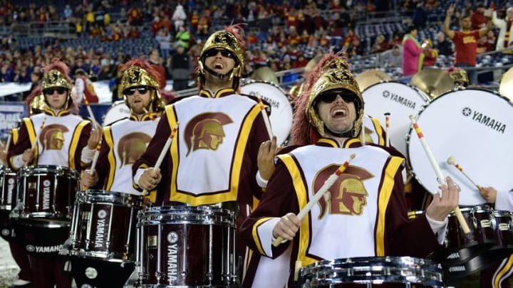 Dec 30, 2015; San Diego, CA, USA; The USC Trojans band performs before the game against the Wisconsin Badgers in the 2015 Holiday Bowl at Qualcomm Stadium. Mandatory Credit: Jake Roth-USA TODAY Sports