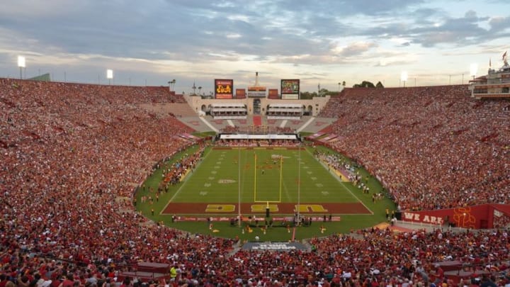 Sep 12, 2015; Los Angeles, CA, USA; General view of the NCAA football game between the Idaho Vandals and the Southern California Trojans at Los Angeles Memorial Coliseum. Mandatory Credit: Kirby Lee-USA TODAY Sports