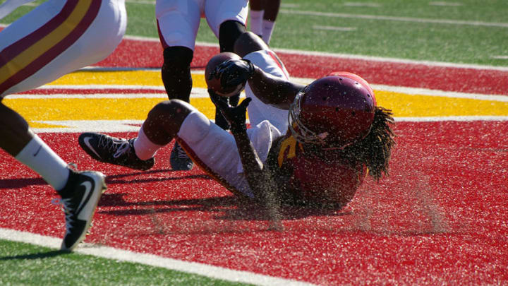 USC wide receiver Isaac Whitney during practice at Howard Jones Field. (Alicia de Artola/Reign of Troy)