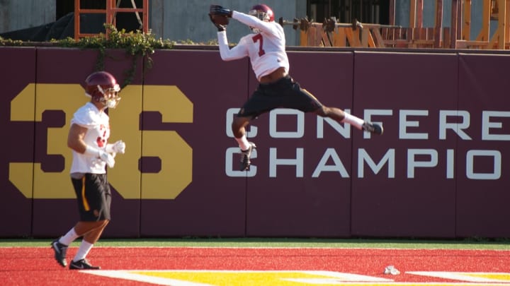 USC safety Marvell Tell practices at Howard Jones Field. (Alicia de Artola/Reign of Troy)