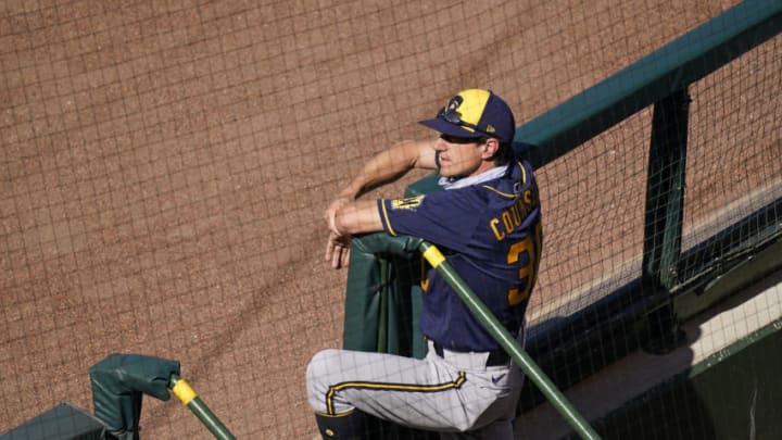 CHICAGO, ILLINOIS - AUGUST 16: Manager Craig Counsell #30 of the Milwaukee Brewers stands in the dugout during the seventh inning of a game against the Chicago Cubs at Wrigley Field on August 16, 2020 in Chicago, Illinois. (Photo by Nuccio DiNuzzo/Getty Images)