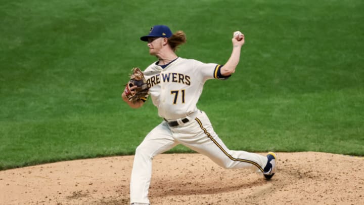 MILWAUKEE, WISCONSIN - SEPTEMBER 14: Josh Hader #71 of the Milwaukee Brewers pitches in the seventh inning against the St. Louis Cardinals during game one of a doubleheader at Miller Park on September 14, 2020 in Milwaukee, Wisconsin. (Photo by Dylan Buell/Getty Images)