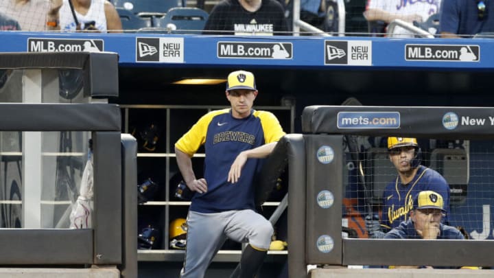 NEW YORK, NEW YORK - JULY 05: (NEW YORK DAILIES OUT) Manager Craig Counsell #30 of the Milwaukee Brewers looks on against the New York Mets at Citi Field on July 05, 2021 in New York City. The Mets defeated the Brewers 4-2. (Photo by Jim McIsaac/Getty Images)