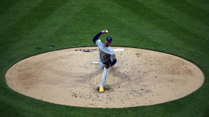 PITTSBURGH, PA - JULY 29: Freddy Peralta #51 of the Milwaukee Brewers pitches in the third inning against the Pittsburgh Pirates during the game at PNC Park on July 29, 2021 in Pittsburgh, Pennsylvania. (Photo by Justin K. Aller/Getty Images)