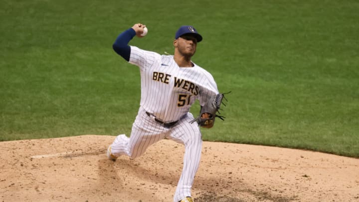 MILWAUKEE, WISCONSIN - SEPTEMBER 16: Freddy Peralta #51 of the Milwaukee Brewers pitches in the fourth inning against the St. Louis Cardinals during game two of a doubleheader at Miller Park on September 16, 2020 in Milwaukee, Wisconsin. (Photo by Dylan Buell/Getty Images)