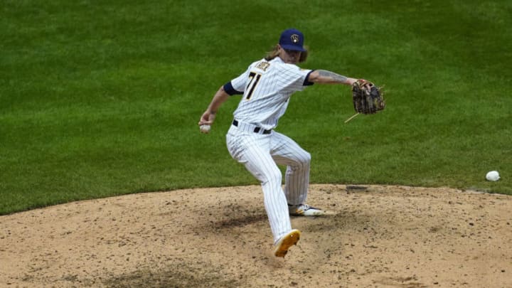MILWAUKEE, WISCONSIN - SEPTEMBER 18: Josh Hader #71 of the Milwaukee Brewers throws a pitch during a game against the Kansas City Royals at Miller Park on September 18, 2020 in Milwaukee, Wisconsin. (Photo by Stacy Revere/Getty Images)