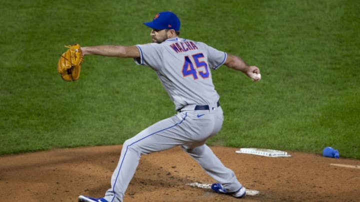 PHILADELPHIA, PA - SEPTEMBER 16: Michael Wacha #45 of the New York Mets throws a pitch in the bottom of the third inning against the Philadelphia Phillies at Citizens Bank Park on September 16, 2020 in Philadelphia, Pennsylvania. (Photo by Mitchell Leff/Getty Images)