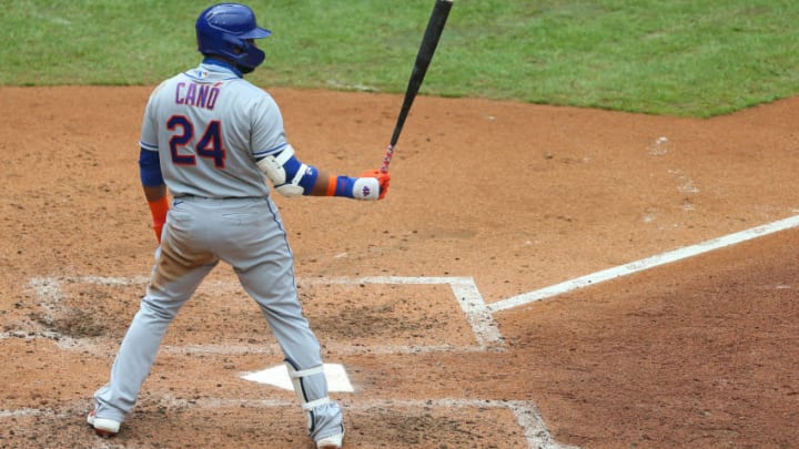 PHILADELPHIA, PA - AUGUST 16: Robinson Cano #24 of the New York Mets in action against the Philadelphia Phillies during an MLB baseball game at Citizens Bank Park on August 16, 2020 in Philadelphia, Pennsylvania. (Photo by Rich Schultz/Getty Images)