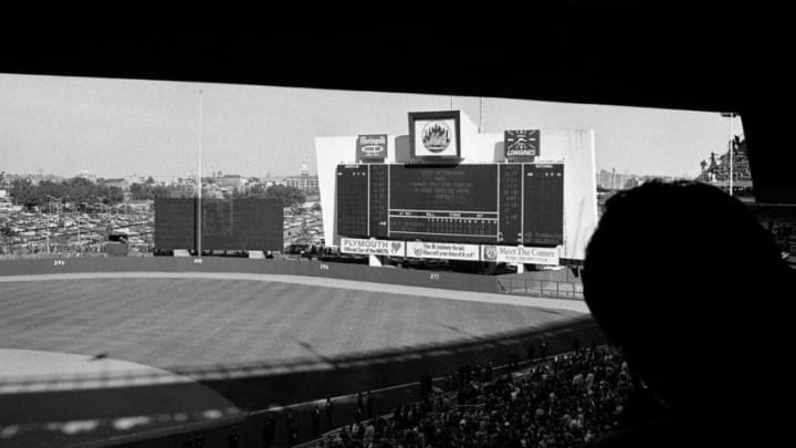 FLUSHING, NY - OCTOBER 15, 1969: General view of the outfield and scoreboard prior to Game 4 of the World Series on October 15, 1969 between the Baltimore Orioles and the New York Mets at Shea Stadium in New York, New York. (Photo by: Kidwiler Collection/Diamond Images/Getty Images)