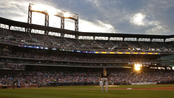 NEW YORK, NY - JUNE 15: Jeff Locke #49 of the Pittsburgh Pirates bats against Noah Syndergaard #34 of the New York Mets as the sun begins to set behind third base during a game at Citi Field on June 15, 2016 in the Flushing neighborhood of the Queens borough of New York City. The Mets defeated the Pirates 11-2. (Photo by Rich Schultz/Getty Images) NEW YORK, NY - JUNE 15: Jeff Locke #49 of the Pittsburgh Pirates bats against Noah Syndergaard #34 of the New York Mets as the sun begins to set behind third base during a game at Citi Field on June 15, 2016 in the Flushing neighborhood of the Queens borough of New York City. The Mets defeated the Pirates 11-2. (Photo by Rich Schultz/Getty Images)