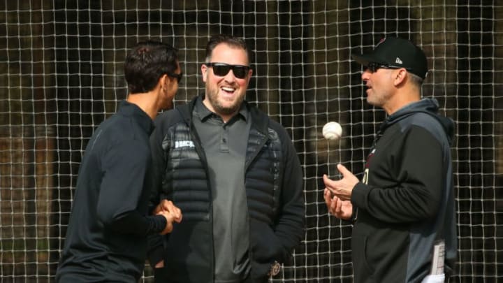 Arizona Diamondbacks GM Mike Hazen, Jared Porter senior VP & assistant GM and manager Torey Lovullo during the first day of spring training workouts on Feb. 13 at Salt River Fields in Scottsdale.
Arizona Diamondbacks Spring Training