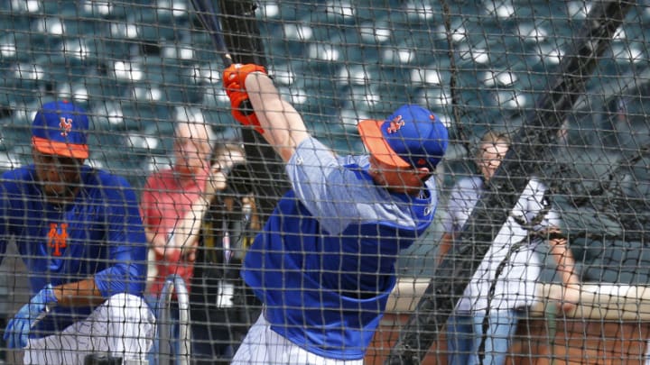 Jun 15, 2019; New York City, NY, USA; New York Mets first round pick in the 2019 MLB draft Brett Baty takes batting practice prior to the game between the New York Mets and St. Louis Cardinals at Citi Field. Mandatory Credit: Andy Marlin-USA TODAY Sports
