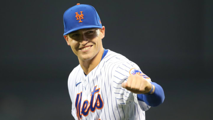 Apr 14, 2021; New York City, New York, USA; New York Mets center fielder Brandon Nimmo (9) acknowledges some fans before a game against the Philadelphia Phillies at Citi Field. Mandatory Credit: Brad Penner-USA TODAY Sports