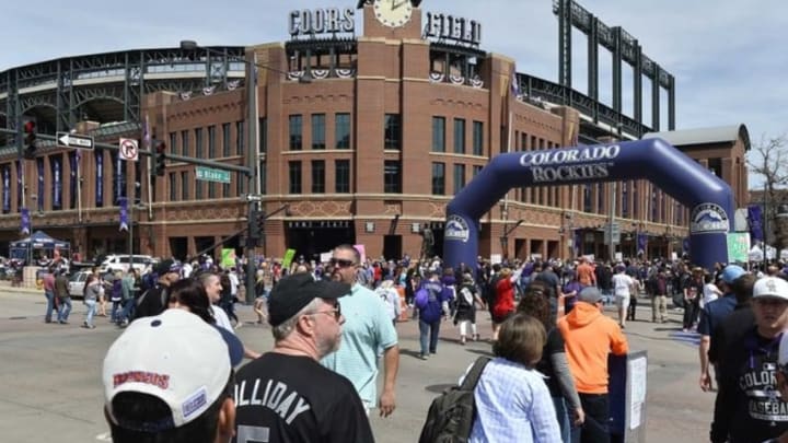 Apr 8, 2016; Denver, CO, USA; General view of fans heading to Coors Field before the game between the San Diego Padres against the Colorado Rockies. Mandatory Credit: Ron Chenoy-USA TODAY Sports