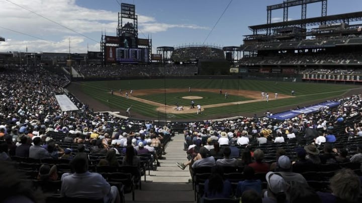 Jul 20, 2016; Denver, CO, USA; General wide view of Coors Field in the fourth inning of the game between the Tampa Bay Rays against the Colorado Rockies. Mandatory Credit: Ron Chenoy-USA TODAY Sports